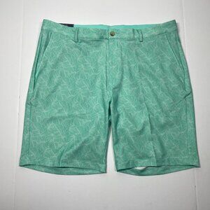 NWT Greg Norman 9" Floral Print Stretch Microfiber Shorts - Green
